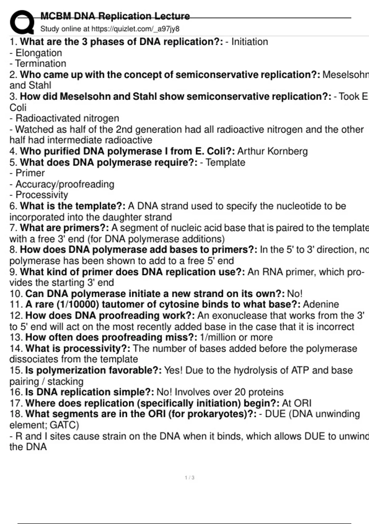 MCBM 1-DNA Replication Questions with Complete Solutions pdf - Mcbm ...