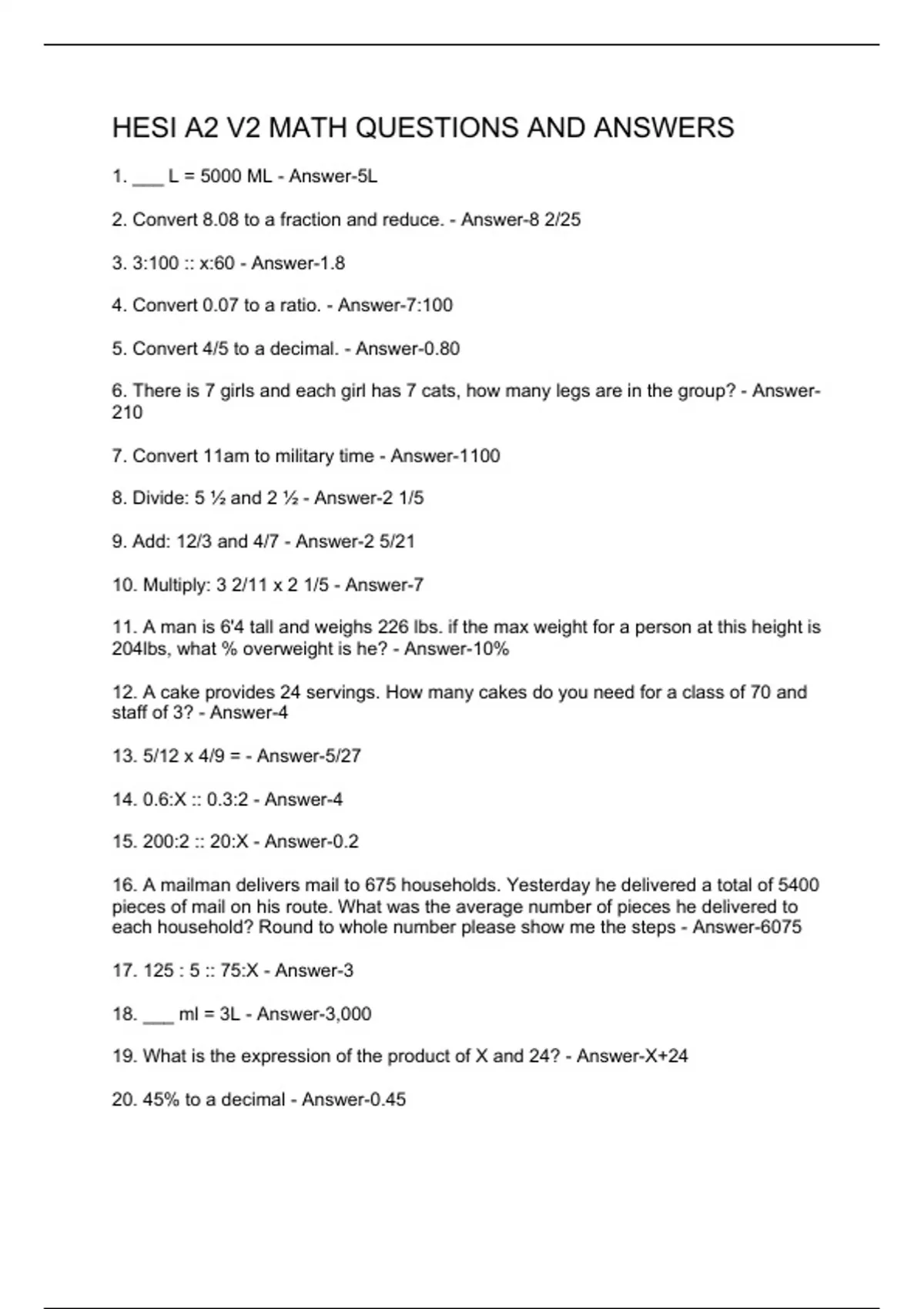 HESI A2 V2 MATH QUESTIONS AND ANSWERS - HESI A2 V2 MATH - Stuvia US