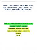 HESI A2 NGN FINAL VERSION 2024 &sol;  2025 EXAM WITH QUESTIONS AND  CORRECT ANSWERS GRADED A&plus; HESI A2 LATEST VERSION 2024 &sol; 2025 EXAM&comma;  COMPLETE & 100&percnt;VERIFIED GRAMMAR&comma; READING&comma; PASSAGE&comma;  VOCABULARYBIOLOGY&comma; CHEMISTY&comma; PHYSICS MATH MATH