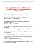 Claims Adjuster Final Exam 2024 Questions Answered Correctly&comma; Guaranteed Pass &vert;A Grade Assured&vert;