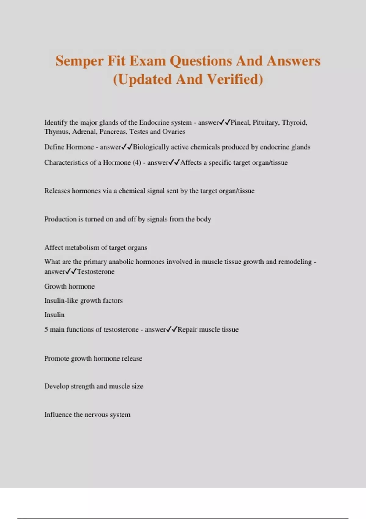 Semper Fit Exam Questions And Answers (Updated And Verified) Semper