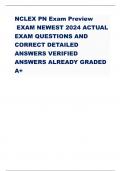 NCLEX PN Exam Preview EXAM NEWEST 2024 ACTUAL EXAM QUESTIONS AND CORRECT DETAILED ANSWERS VERIFIED ANSWERS ALREADY GRADED A&plus;