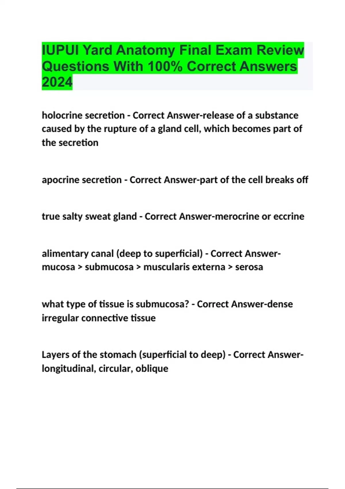 IUPUI Yard Anatomy Final Exam Review Questions With 100% Correct ...