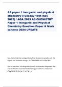 AS paper 1 inorganic and physical chemistry &lpar;Tuesday 16th may 2023&rpar; &sol; AQA 2023 AS CHEMISTRY Paper 1 Inorganic and Physical Chemistry Question Paper & Mark scheme 2024 UPDATE
