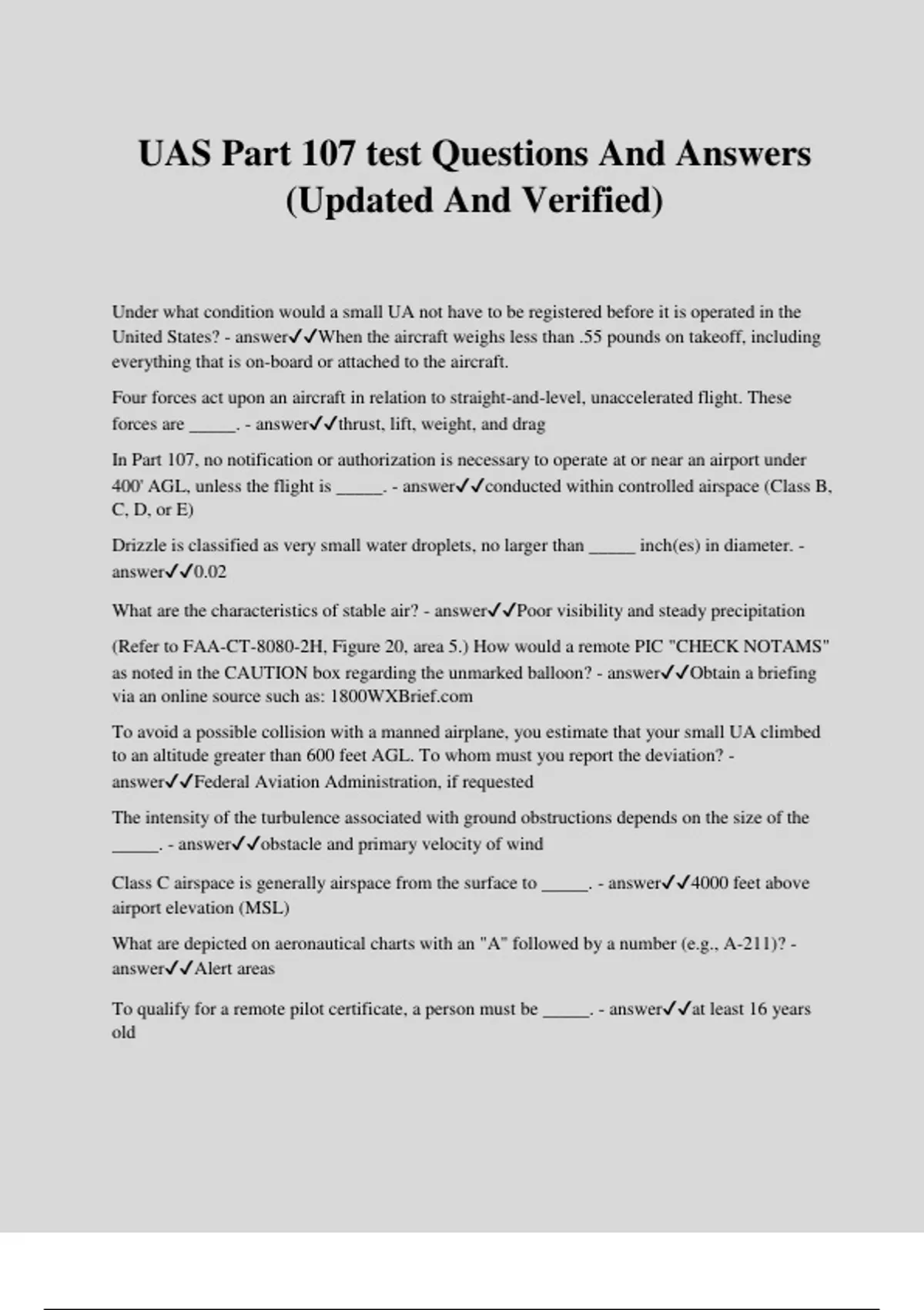 UAS Part 107 test Questions And Answers (Updated And Verified) UAS