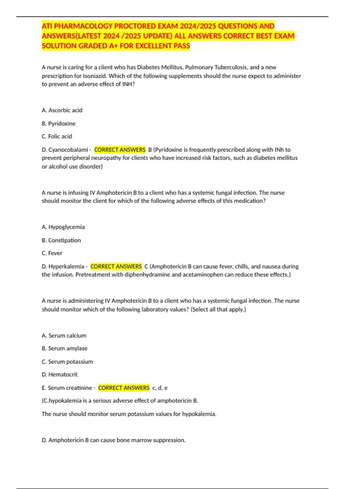 ATI PHARMACOLOGY PROCTORED EXAM 2024/2025 QUESTIONS AND ANSWERS(LATEST ...
