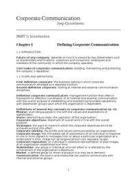 Summary Corporate Communication (Cornelissen) Hfdst 1 to 7, 9, 12 to 14