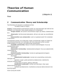 Samenvatting Theories of Human Communication (Littlejohn & Foss) Hfdst. 1 t/m 6 