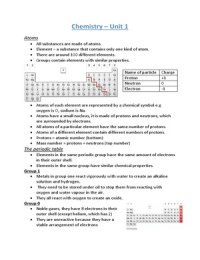 AQA Chemistry Unit 1 Study Notes (Notes for whole specification)