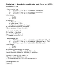 statistiek 2, theorie inclusief in te voeren formules in EXCEL & SPSS
