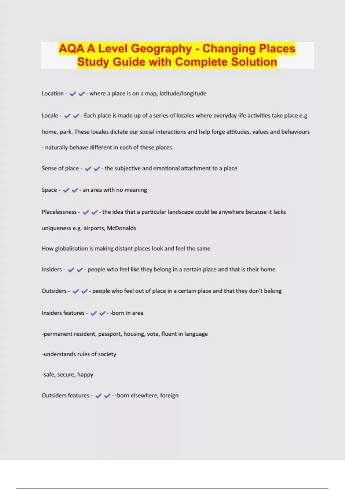 AQA A Level Geography - Changing Places Study Guide with Complete ...