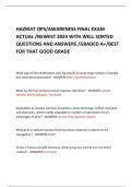 HAZMAT OPS&sol;AWARENESS FINAL EXAM ACTUAL &sol;NEWEST 2024 WITH WELL SORTED QUESTIONS AND ANSWERS &sol;GRADED A&plus;&sol;BEST FOR THAT GOOD GRADE 