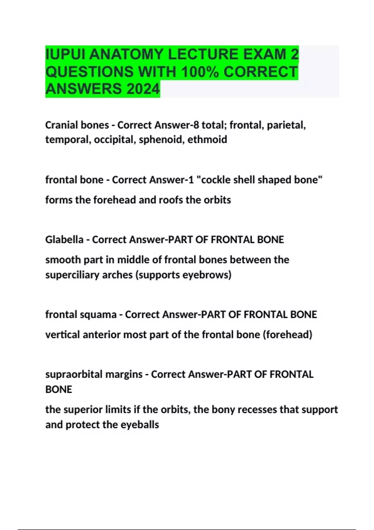 IUPUI ANATOMY LECTURE EXAM 2 QUESTIONS WITH 100% CORRECT ANSWERS 2024 ...