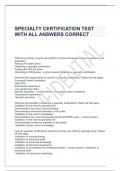 SPECIALTY CERTIFICATION TEST WITH ALL ANSWERS CORRECT