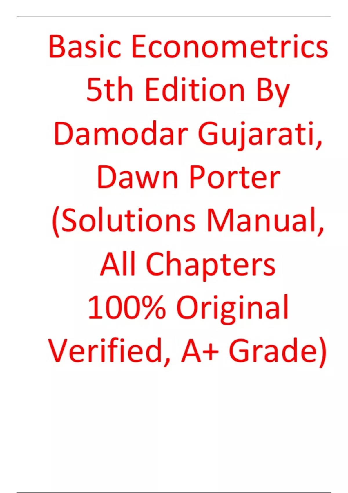 Damader Math Solutions Manual For Basic Econometrics 5th Edition By Damodar Gujarati ...
