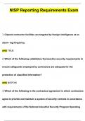 NISP Reporting Requirements Exam 2024 Newest Questions and Answers &lpar;Verified Answers&rpar;