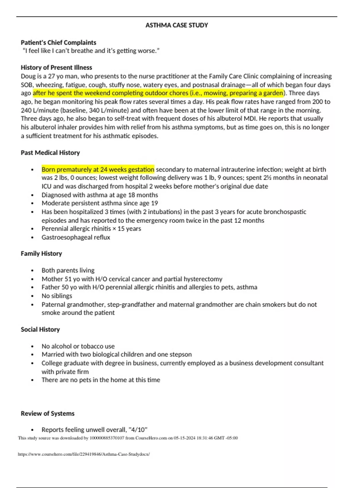 ASTHMA CASE STUDY-Patient's Chief Complaints “I feel like I can’t ...