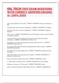 OIL TECH TEST EXAM QUESTIONS WITH CORRECT ANSWERS GRADED A&plus; 100&percnt; 2024