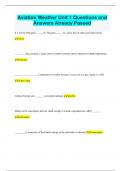 Aviation Weather Unit 1 Questions and Answers Already Passed