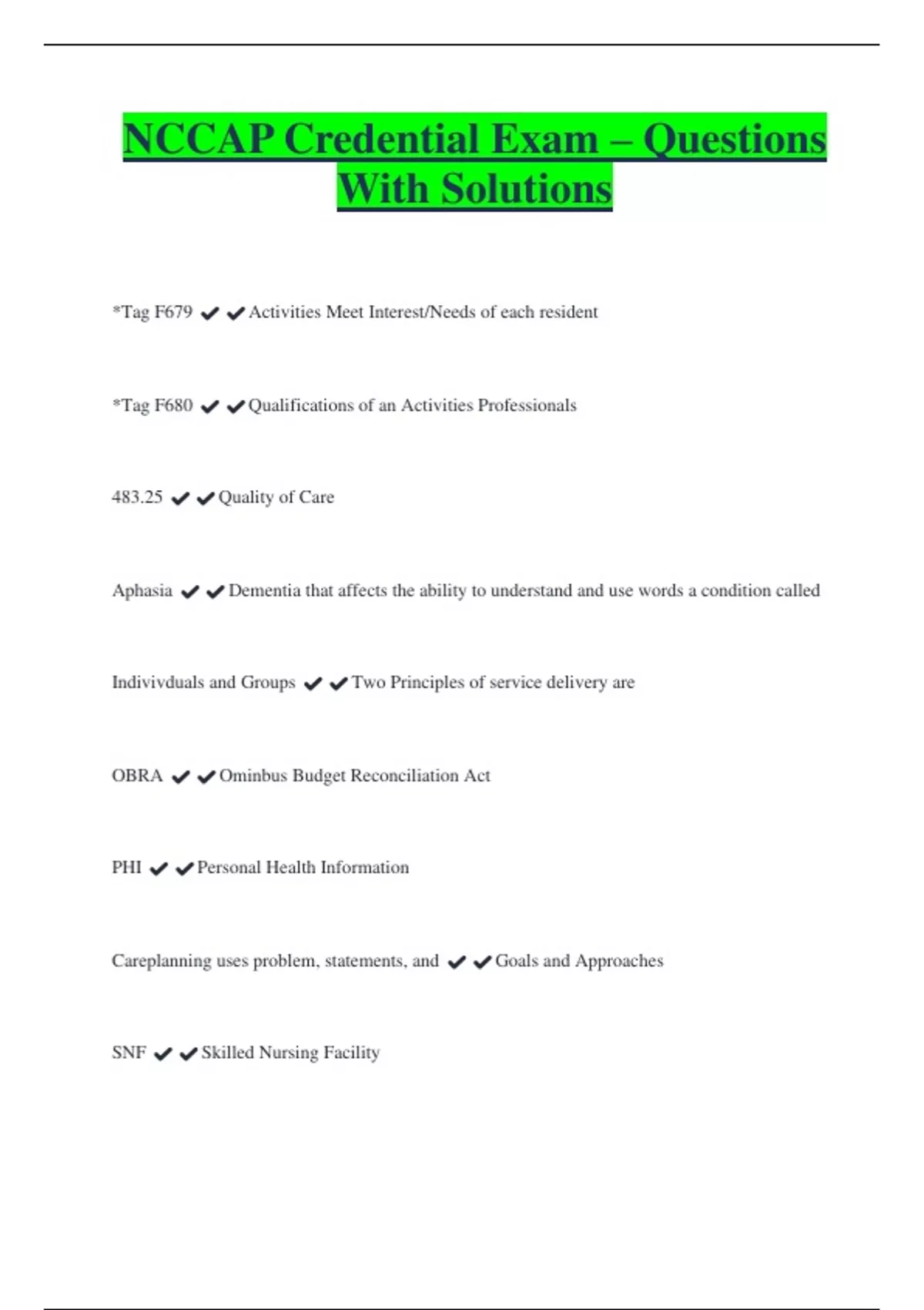 NCCAP Credential Exam – Questions With Solutions - NCCAP - Stuvia US