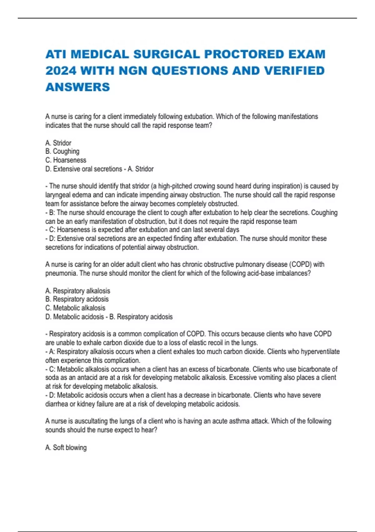 ATI MEDICAL SURGICAL PROCTORED EXAM 2024 WITH NGN QUESTIONS AND ...