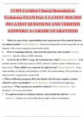 CCHT-Certified Clinical Hemodialysis Technician EXAM Part A LATEST 2024-2025 &lpar;90 LATEST QUESTIONS AND VERIFIED ANSWERS&rpar; A&plus; GRADE GUARANTEED