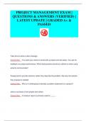 PROJECT MANAGEMENT EXAM &vert;  QUESTIONS & ANSWERS &lpar;VERIFIED&rpar; &vert;  LATEST UPDATE &vert; GRADED A&plus; &  PASSED