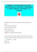 PROJECT MANAGEMENT EXAM &vert;  QUESTIONS & ANSWERS &lpar;VERIFIED&rpar; &vert;  LATEST UPDATE &vert; GRADED A&plus; &  PASSED