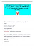 PROJECT MANAGEMENT EXAM &vert;  QUESTIONS & ANSWERS &lpar;VERIFIED&rpar; &vert;  LATEST UPDATE &vert; GRADED A&plus; &  PASSED
