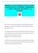 PROJECT MANAGEMENT FINAL EXAM  &vert; QUESTIONS & ANSWERS &lpar;VERIFIED&rpar; &vert;  LATEST UPDATE &vert; GRADED A&plus; &  PASSED