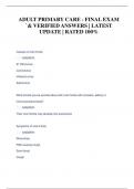 ADULT PRIMARY CARE - FINAL EXAM  &grave;& VERIFIED ANSWERS &vert; LATEST  UPDATE &vert; RATED 100&percnt;