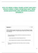            HCA 375 WEEK 5 FINAL EXAM LATEST 2022-2024 &sol; HCA375-WEEK 5 FINAL EXAM 2022-2024 &vert; REAL EXAM QUESTIONS AND ANSWERS ALREADY GRADED A