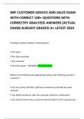 NRF CUSTOMER SERVICE AND SALES EXAM WITH CORRECT 100&plus; QUESTIONS WITH CORRECTRY ANALYZED ANSWERS &lpar;ACTUAL EXAM&rpar; ALREADY GRADED A&plus; LATEST 2024        