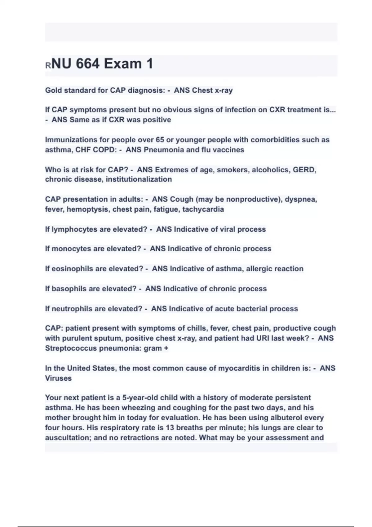 Regis NU664C NU 664 Exam 1 Questions and Answers 2024( A+ GRADED 100% ...