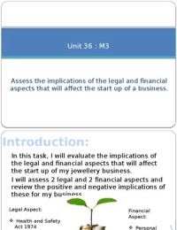 Unit 36: M3- Assess the implications of the legal and financial aspects that will affect the start up of a business