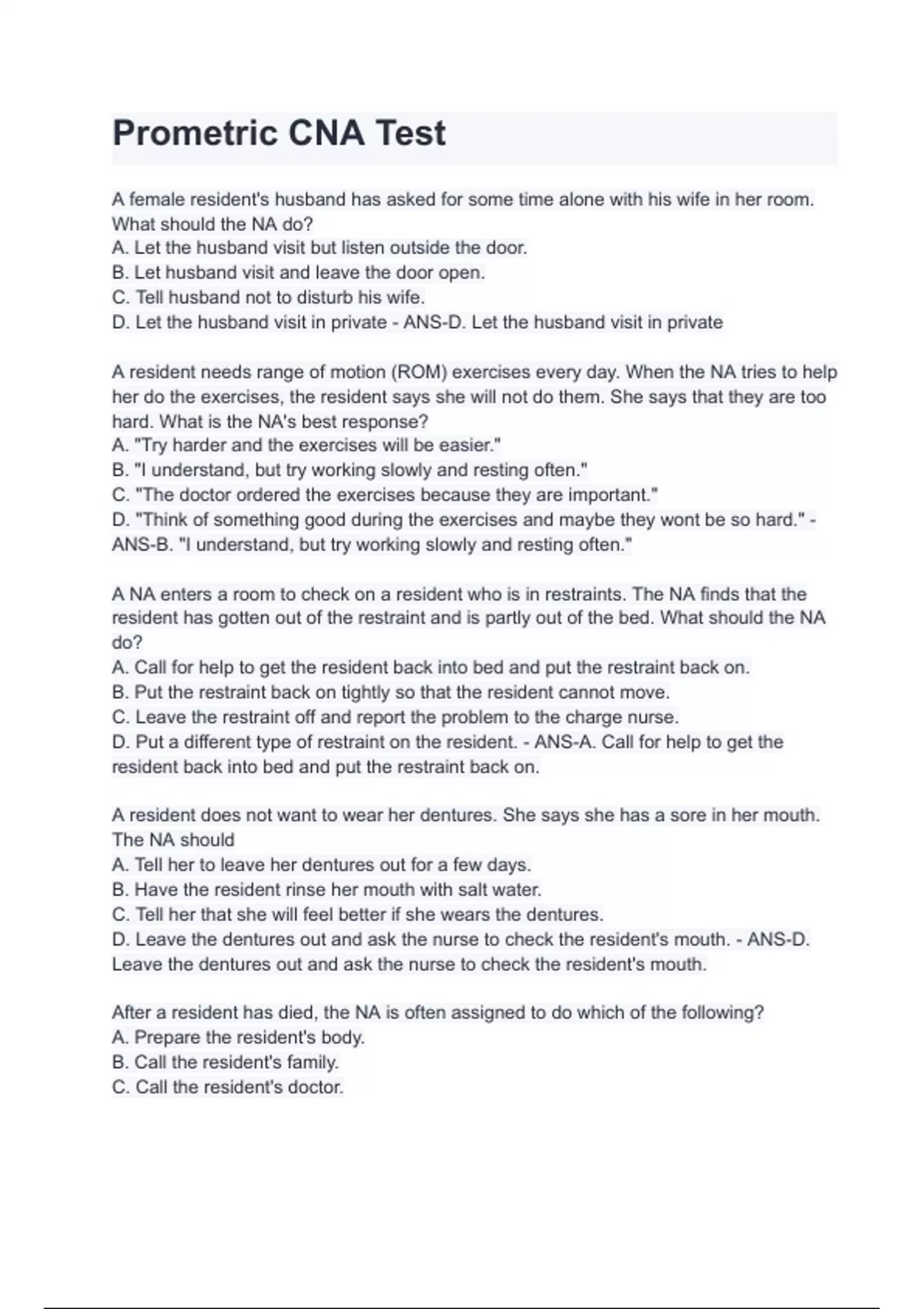 Prometric CNA Test (2025/ 2026) Revised Complete Detailed Answers, 100% ...