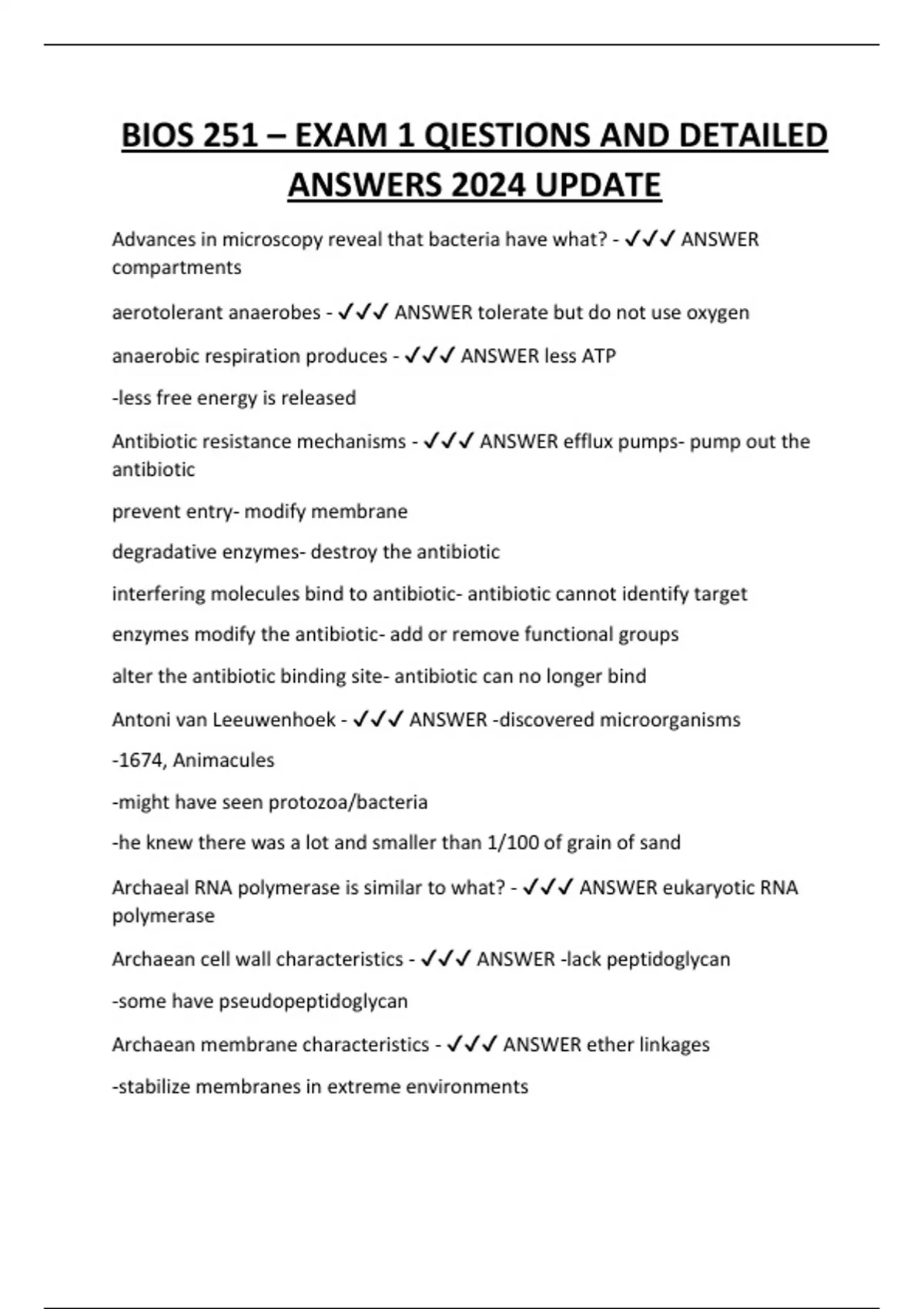 BIOS 251 – EXAM 1 QIESTIONS AND DETAILED ANSWERS 2024 UPDATE - BIOS 251 ...