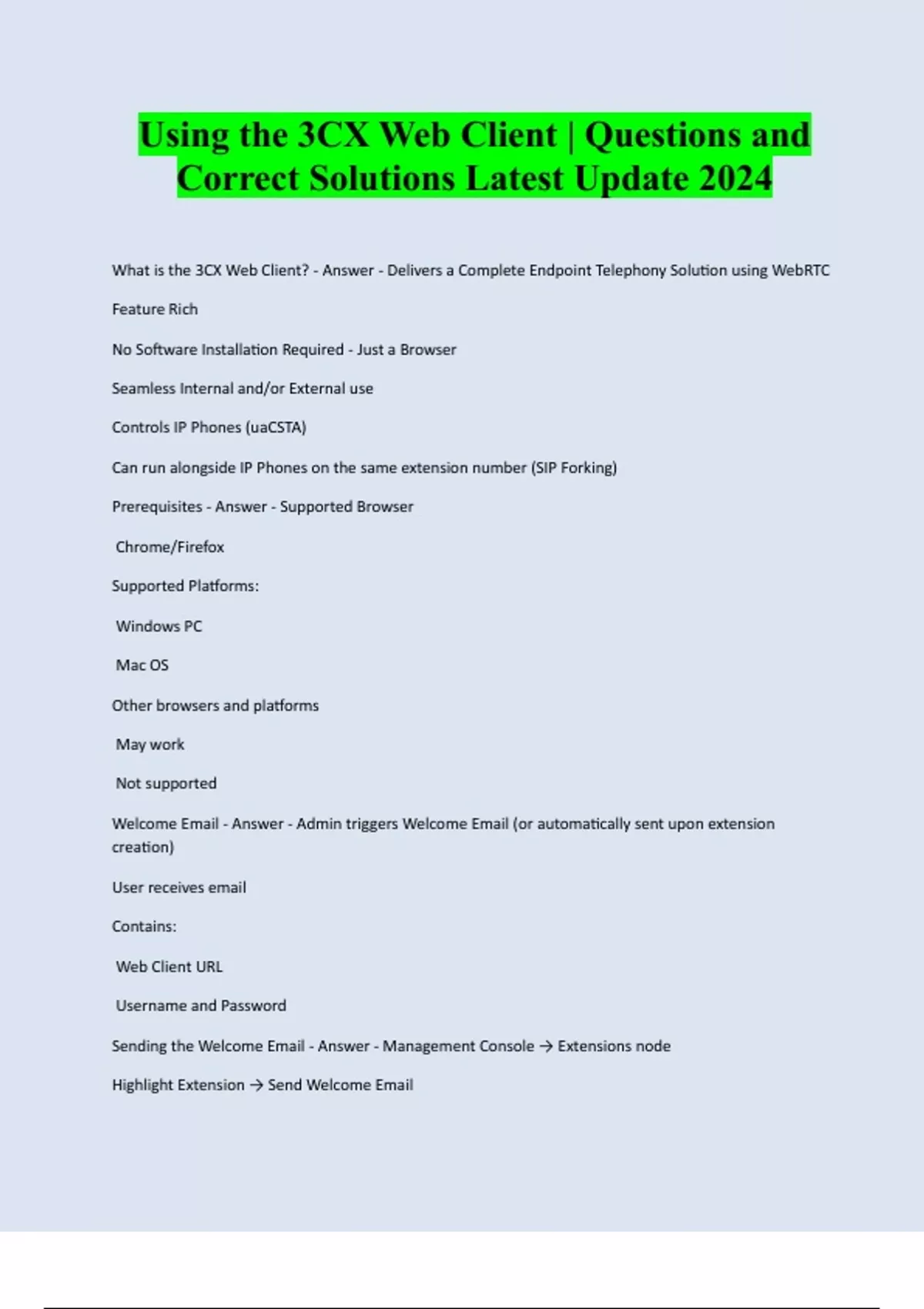 Using the 3CX Web Client | Questions and Correct Solutions Latest ...