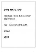 &lpar;WGU D376&rpar; MKTG 5040 Product&comma; Price & Customer Experience Pre - Assessment Guide Q & A 2024