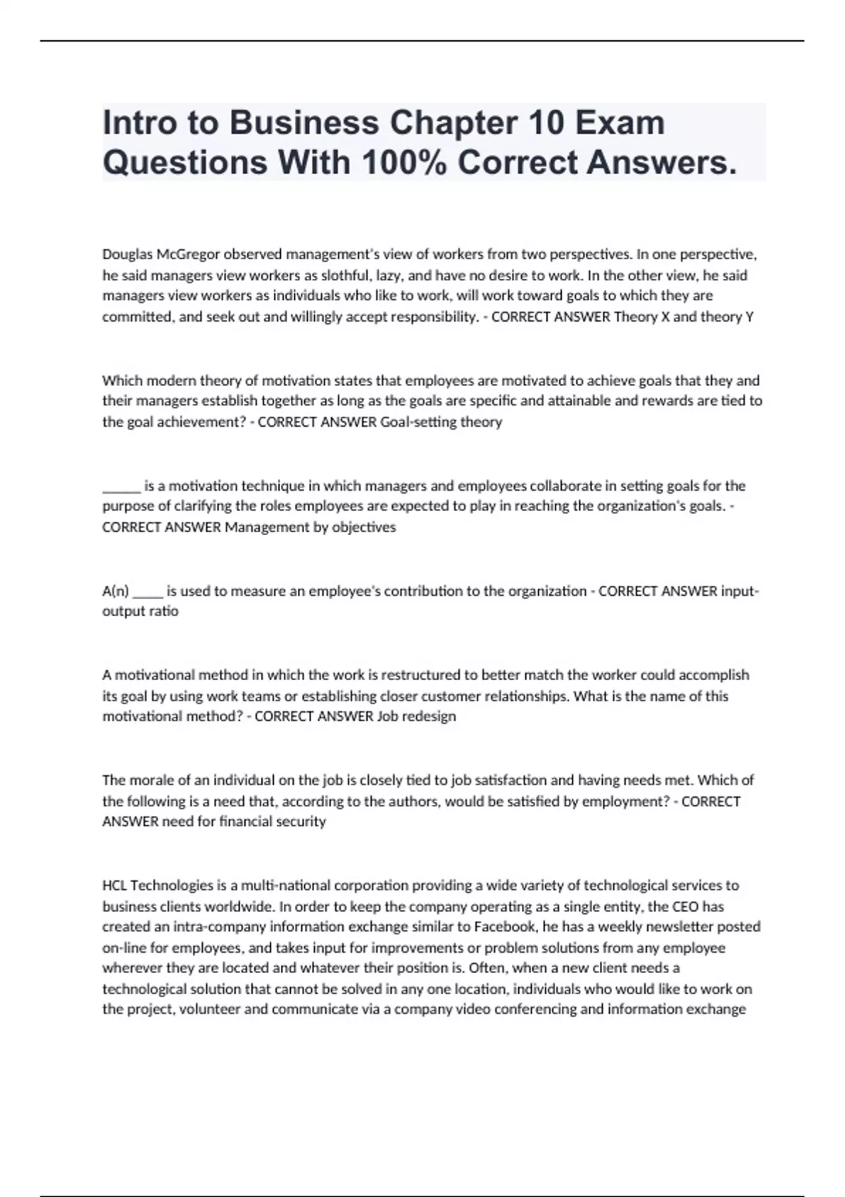Intro to Business Chapter 10 Exam Questions With 100% Correct Answers ...