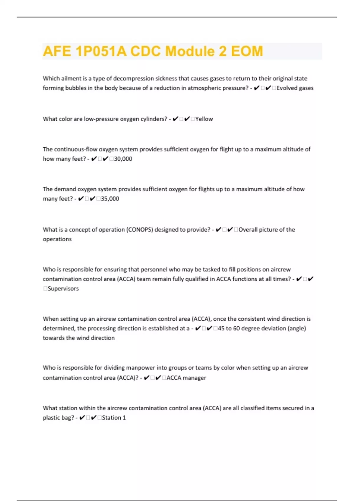 AFE 1P051A CDC Module 2 EOM|64 Questions With Correct Answers|2024 ...