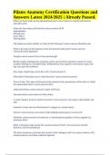 Pilates Anatomy Certification Questions and Answers Latest 2024&sol;2025 &vert; Already Passed&period;