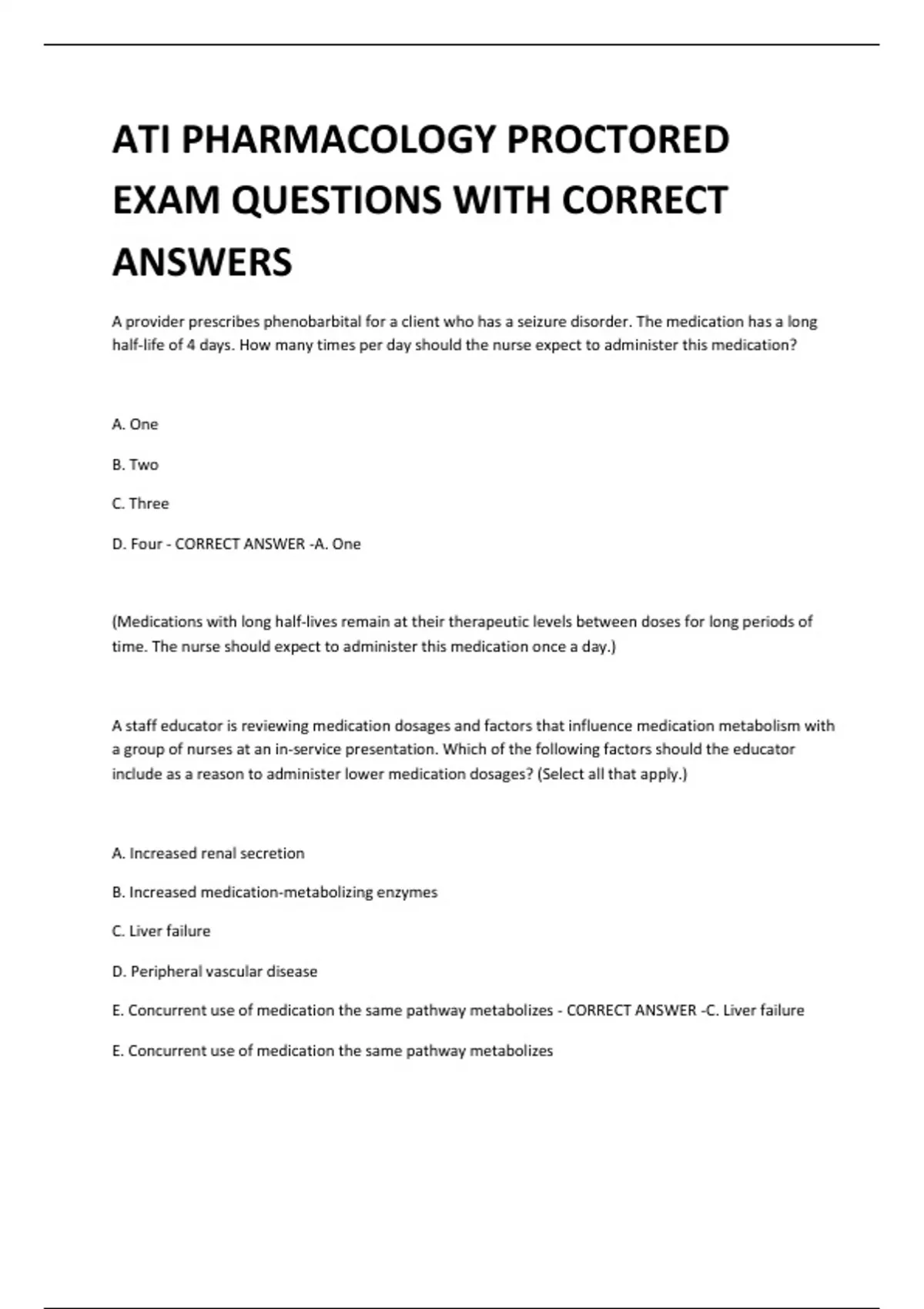 ATI PHARMACOLOGY PROCTORED EXAM QUESTIONS WITH CORRECT ANSWERS ...