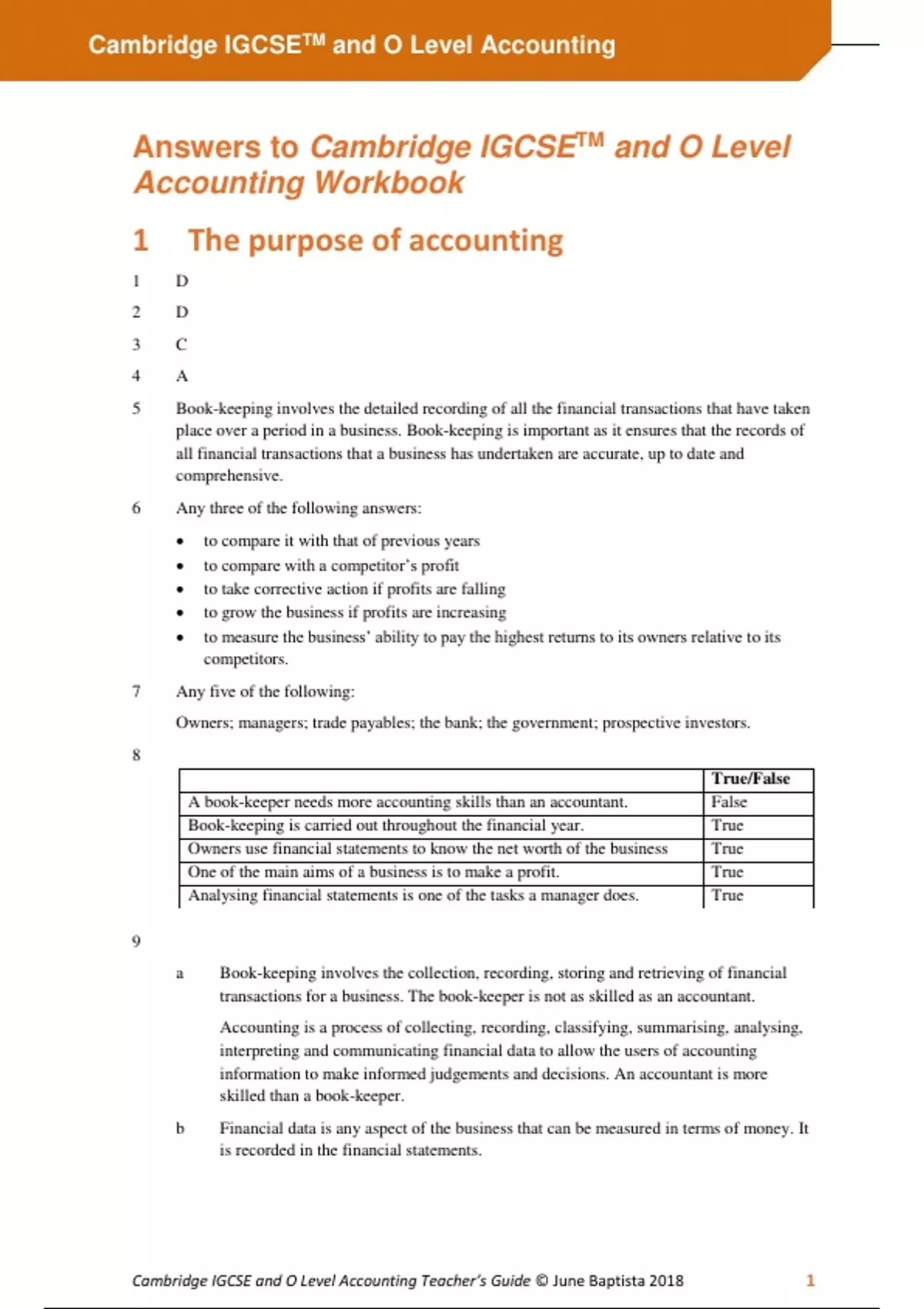 Cambridge IGCSETM and O Level Accounting Answers to Cambridge IGCSETM ...