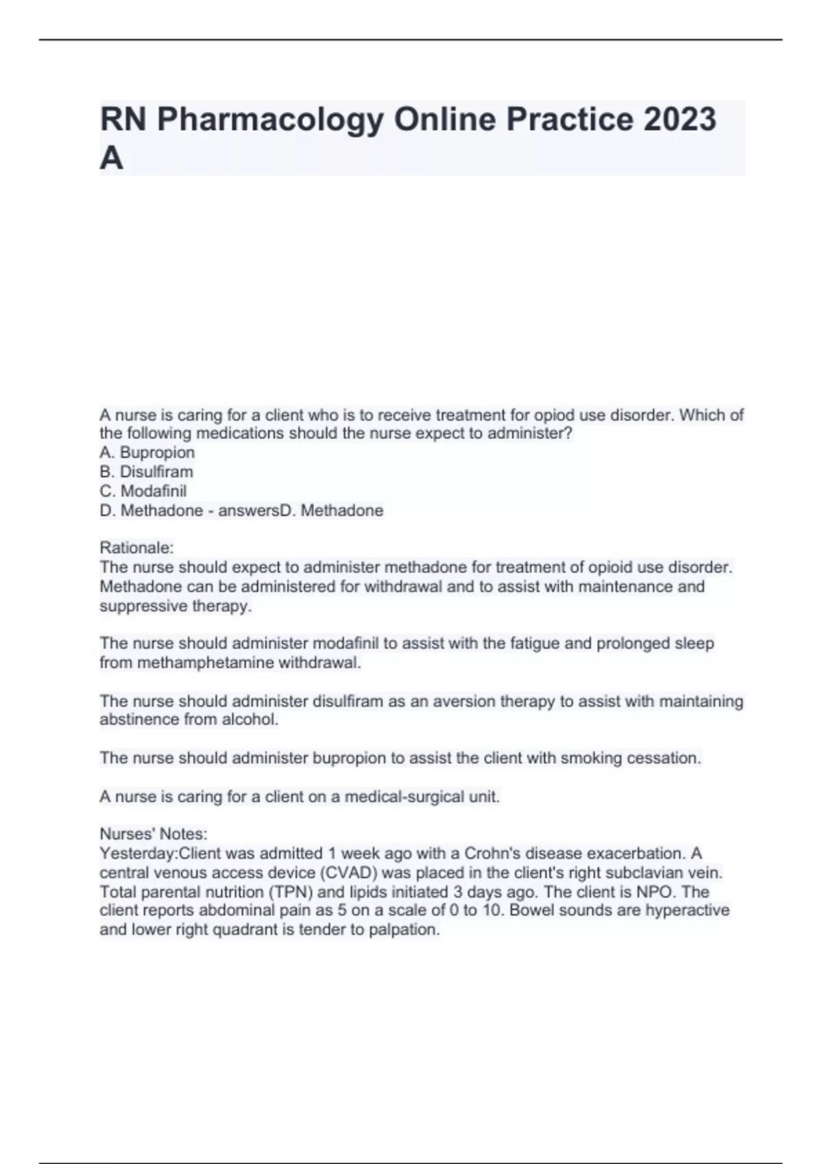 RN Pharmacology Online Practice 2023 #A questions with correct answers ...