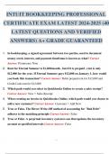 INTUIT BOOKKEEPING PROFESSIONAL CERTIFICATE EXAMS BUNDLE LATEST 2024-2025 &lpar; LATEST ACTUAL EXAM QUESTIONS AND VERIFIED ANSWERS&rpar; A&plus; GRADE GUARANTEED&period;