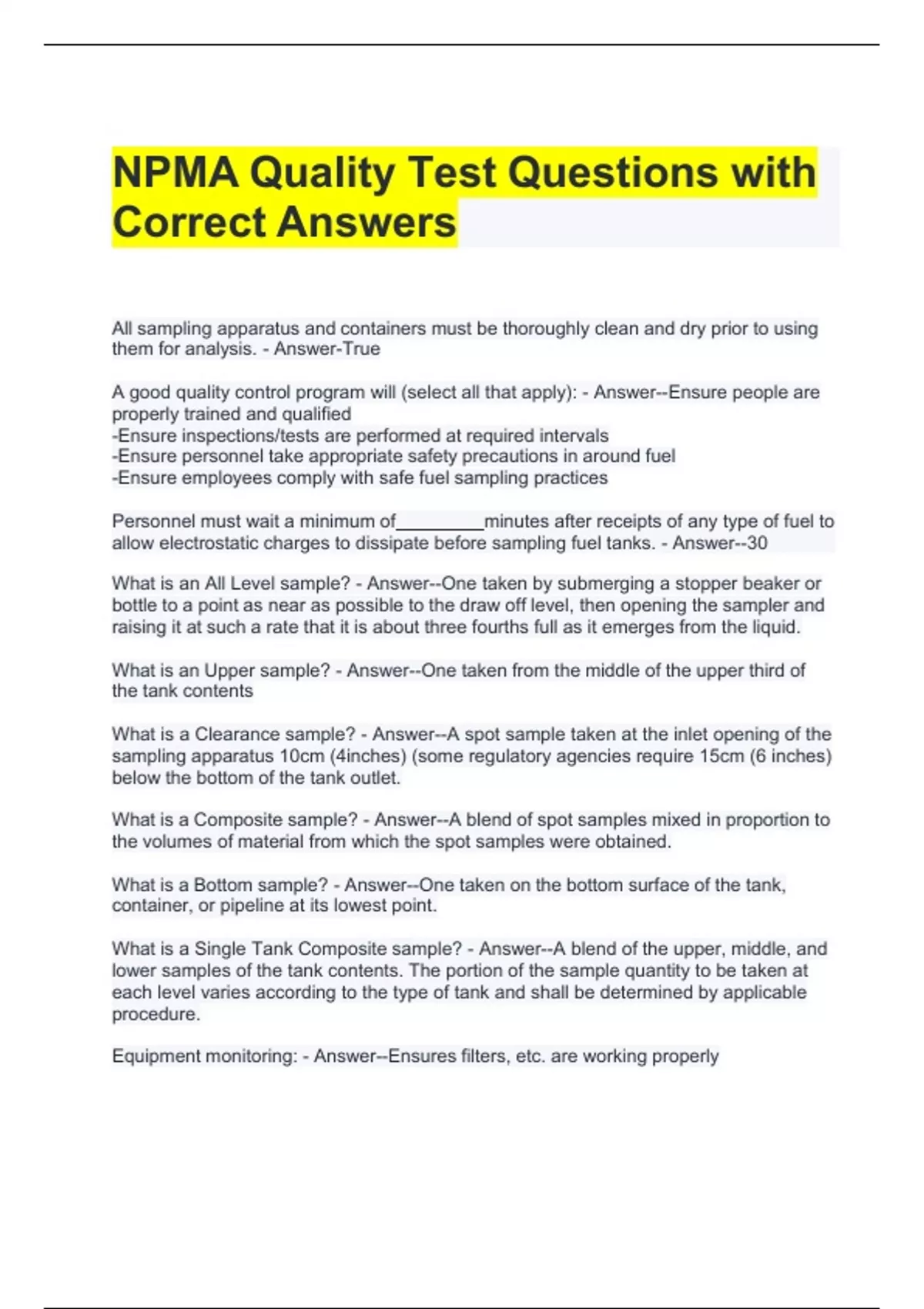 NPMA Quality Test Questions with Correct Answers.docx - NPMA Quality ...