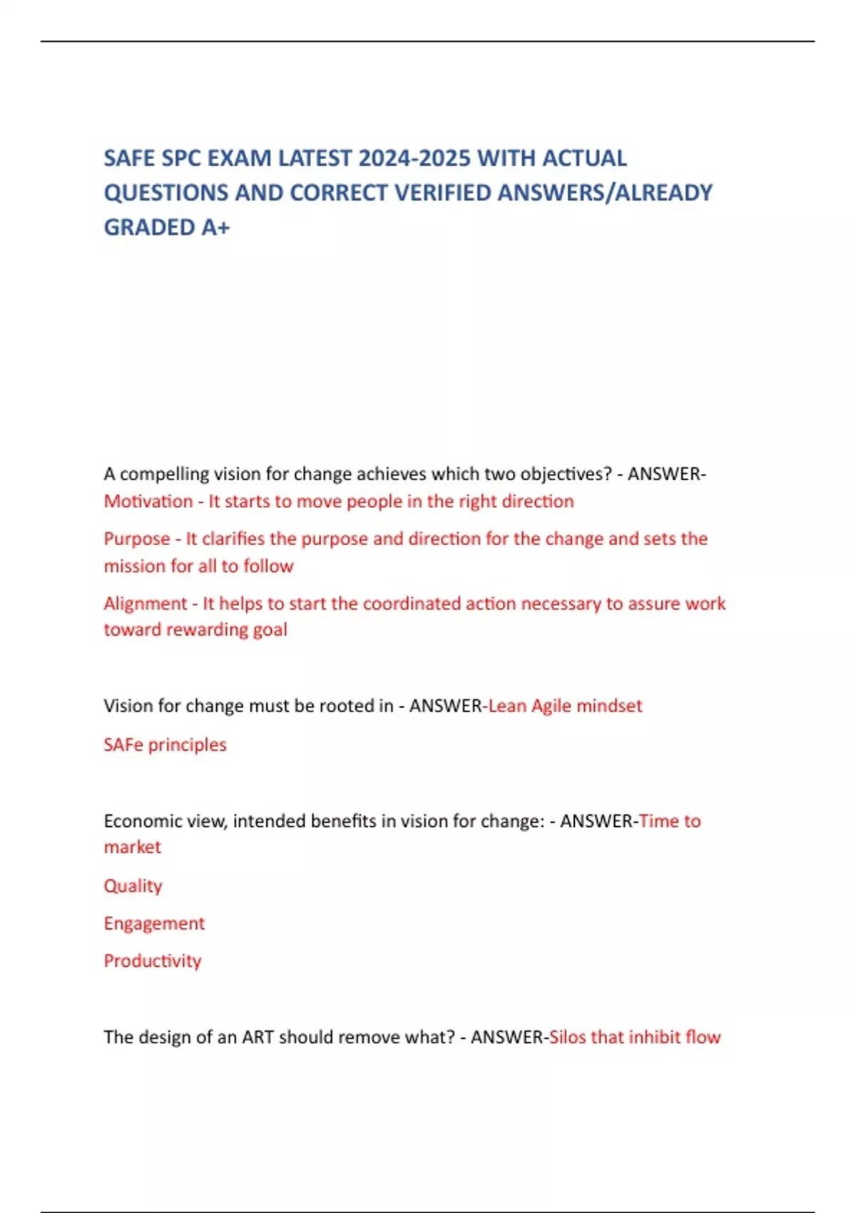 SAFE SPC EXAM LATEST WITH ACTUAL QUESTIONS AND CORRECT VERIFIED ANSWERS/ALREADY GRADED A+ SAFE