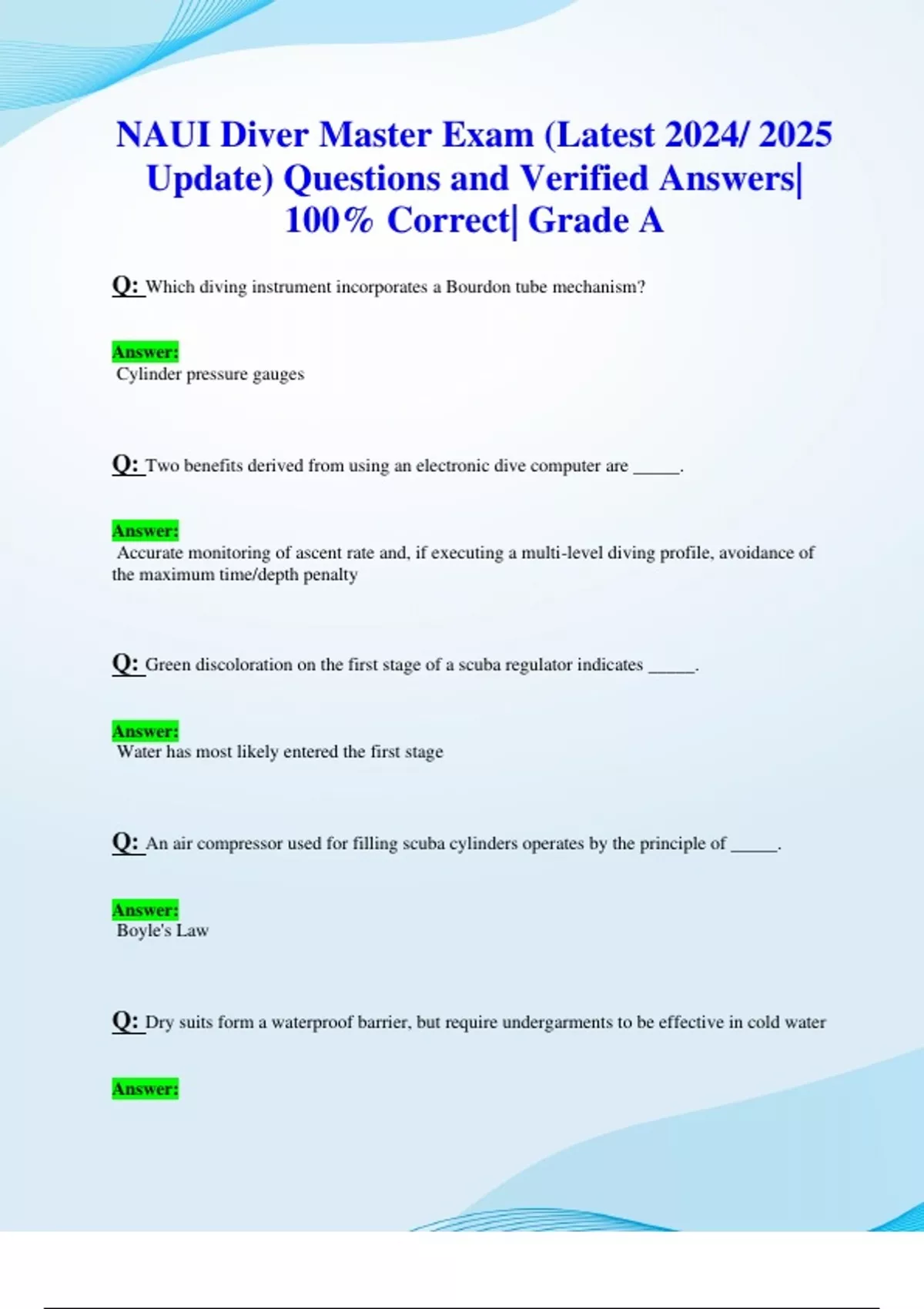 NAUI Diver Master Exam (Latest 2024/ 2025 Update) Questions and
