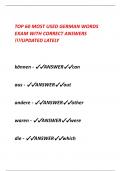 TOP 60 MOST USED GERMAN WORDS EXAM WITH CORRECT ANSWERS  &excl;&excl;&excl;&excl;UPDATED LATELY